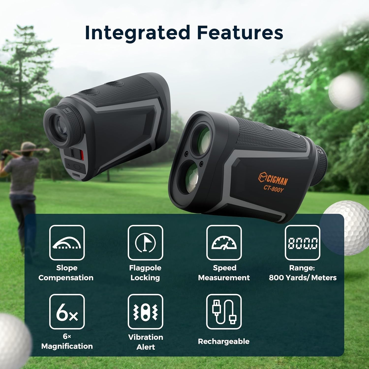 Golf Range Finder 800 Yards Slope Flag Lock Vibration USB Rechargeable