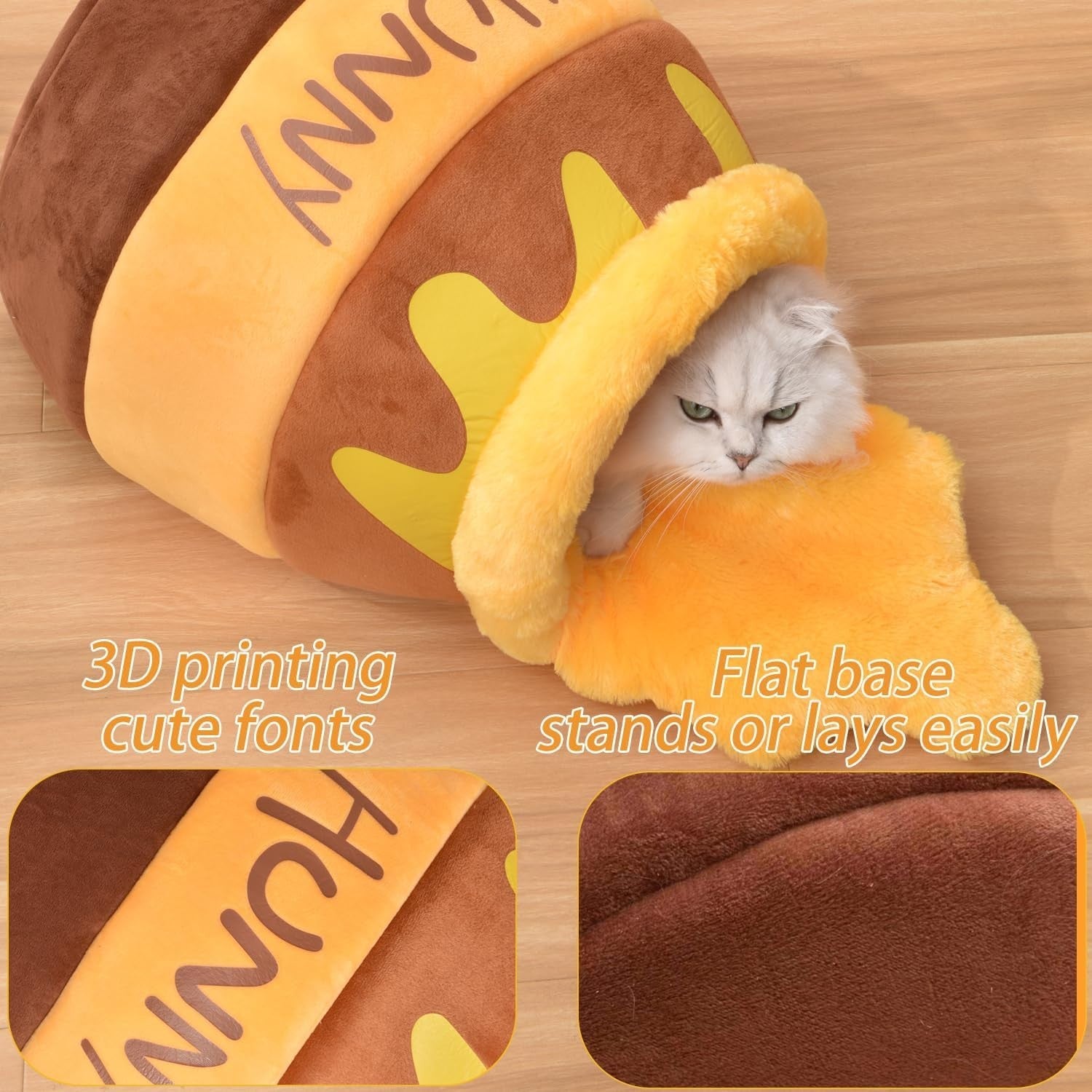 Honey Pot Cat Cave Bed Soft Plush Pet Nest w Washable Cushion
