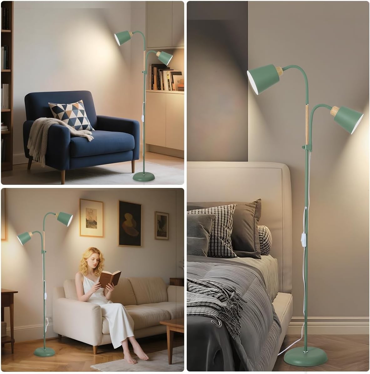 Green Mother Child Floor Lamp Adjustable Reading Light Double Head E27