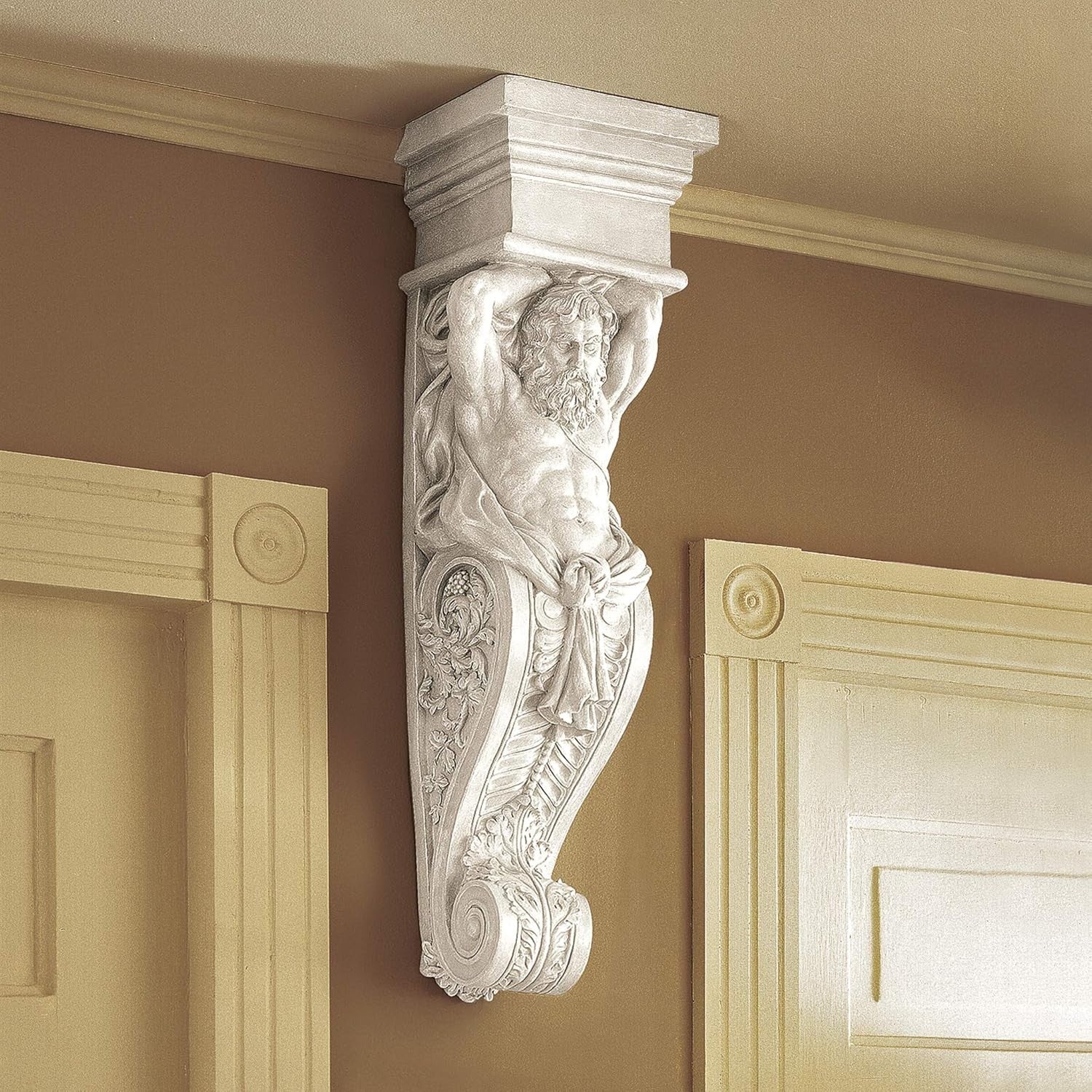 Telamon Wall Sculpture 72cm Antique Stone Effect Resin Decor