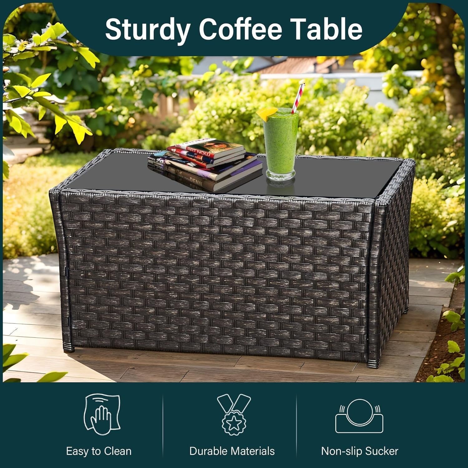 4-Seater Rattan Garden Patio Set | Outdoor PE Wicker Chairs & Glass Table