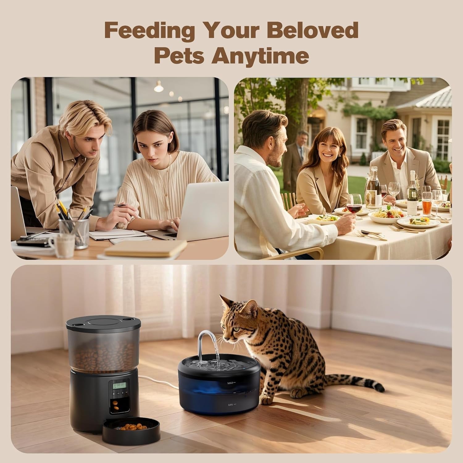 Automatic Cat Feeder Water Fountain Set 3L Food Dispenser 6 Meal Timer