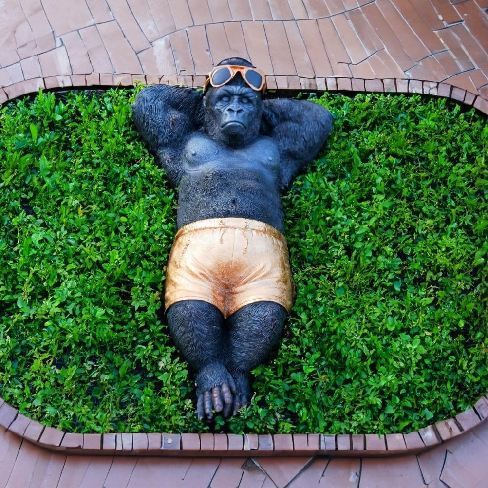 Chilling Gorilla Garden Ornament 44cm Fun Resin Monkey Statue Outdoor Decor