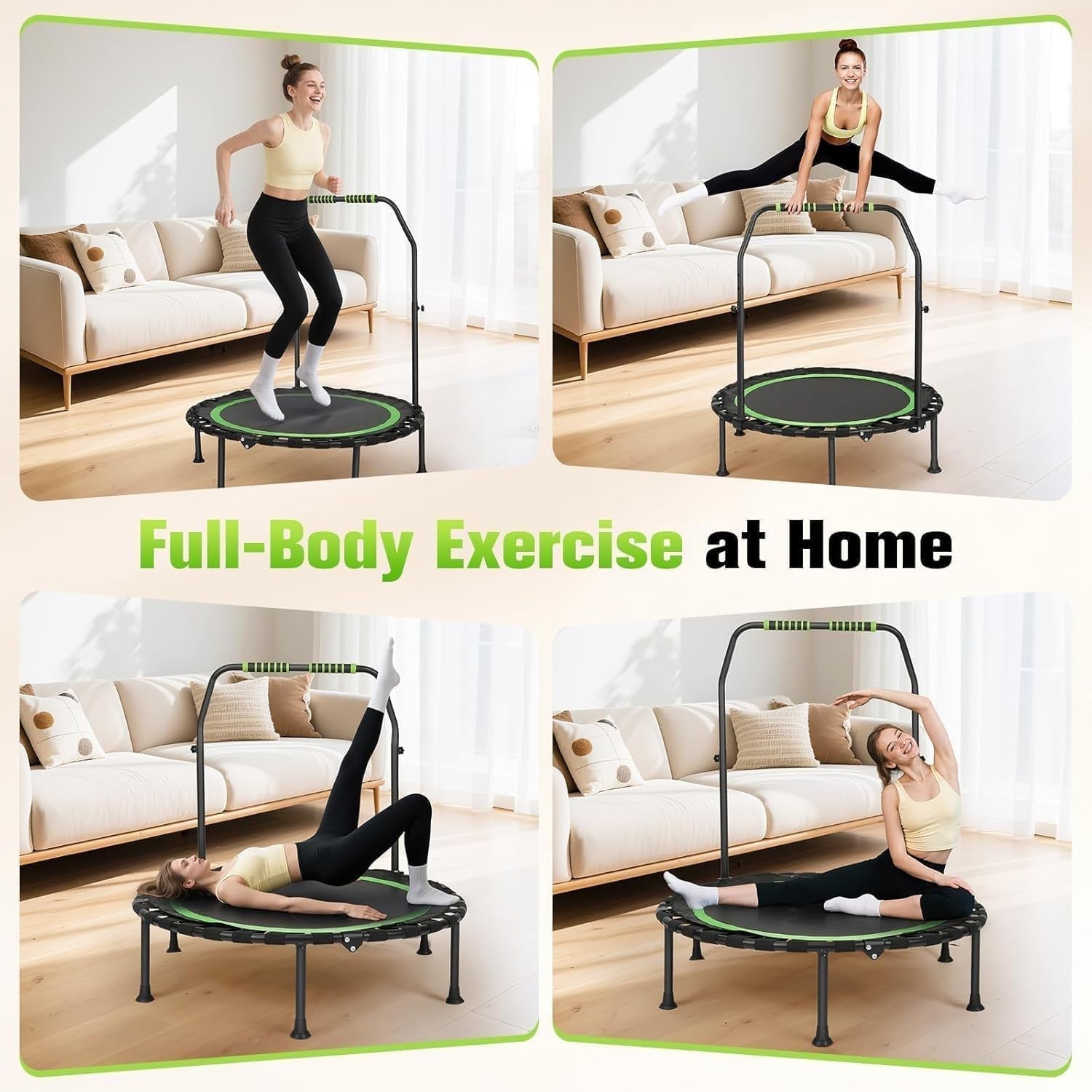 40in Portable Fitness Rebounder Trampoline Adjustable Handle Indoor