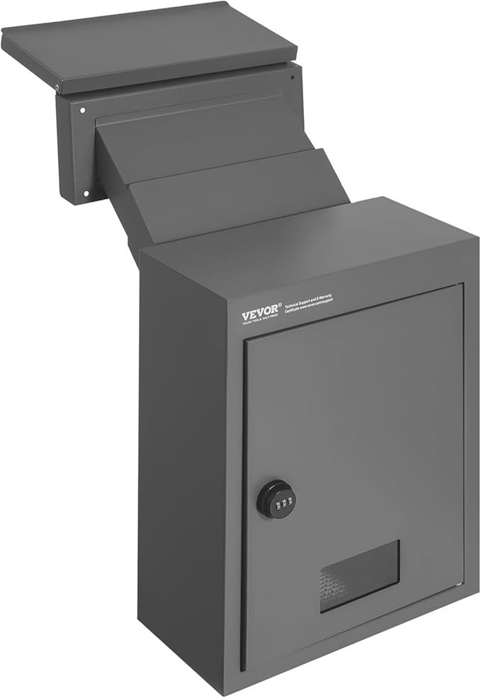 Wall-Mount Steel Mail Drop Box Waterproof Lockbox Large Slot & Window
