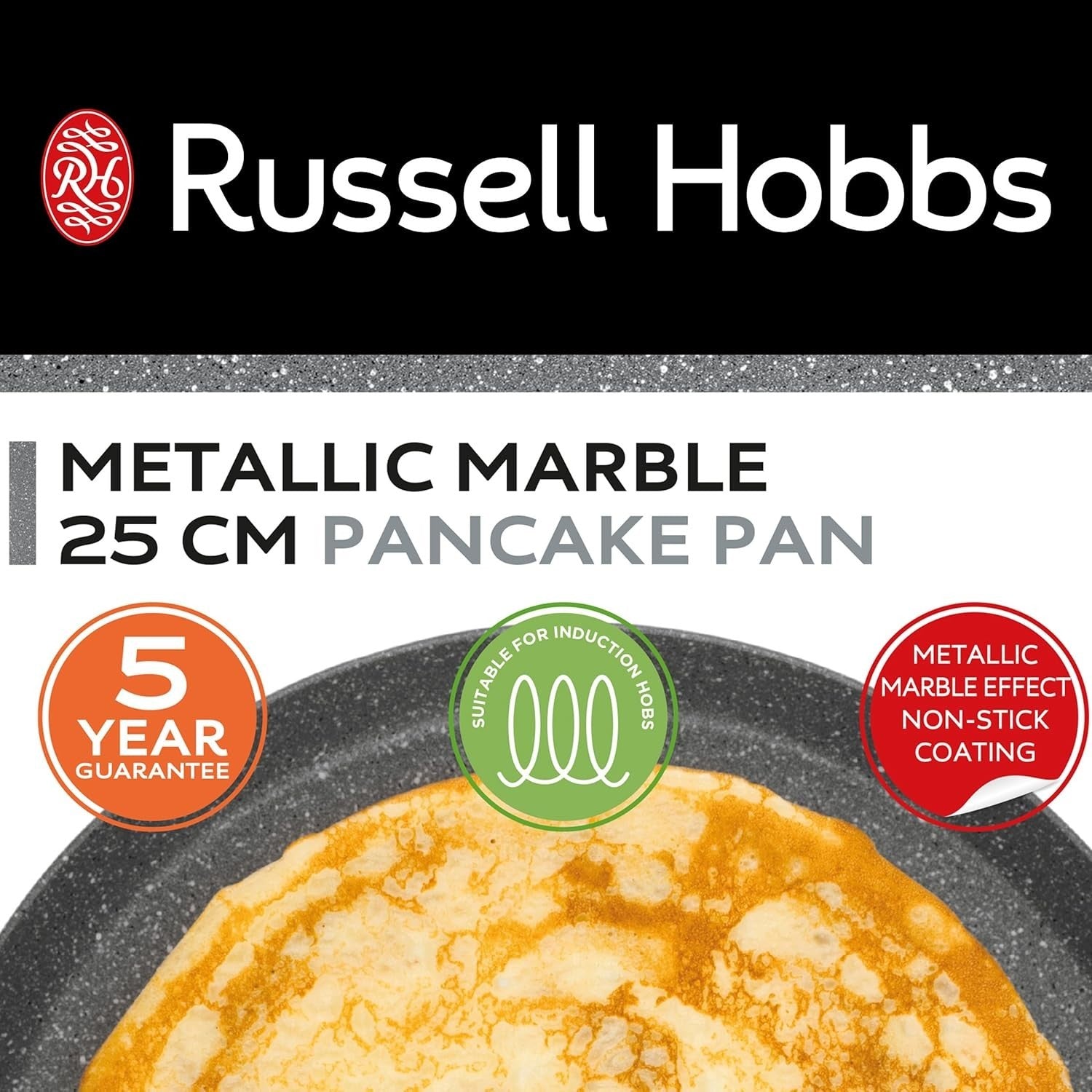25cm Russell Hobbs Metallic Marble Pancake Pan Non-Stick Crepe Skillet