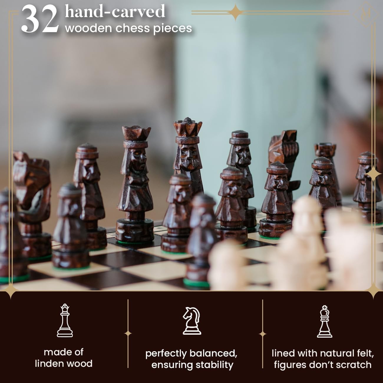 Luxury 20" Wooden Chess Set Foldable Board with Hand Carved Weighted Pieces