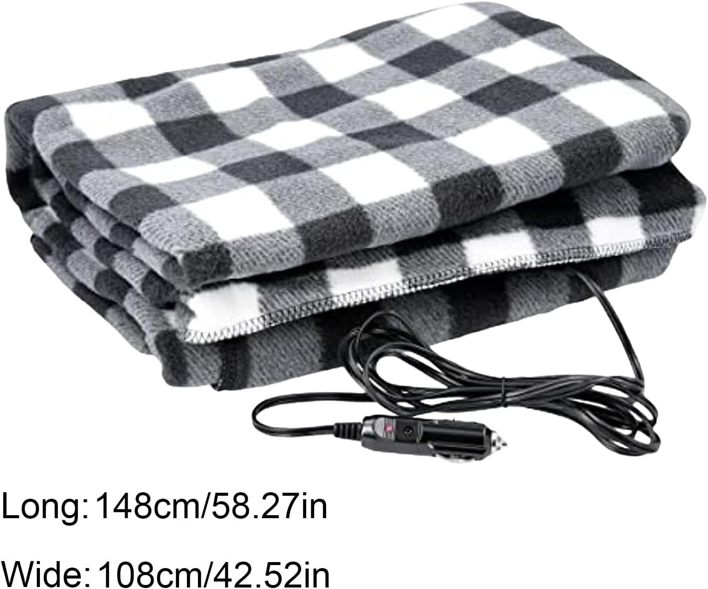 12V Electric Heated Car Black Blanket Throw 3 Heat Levels Travel Camping Warm