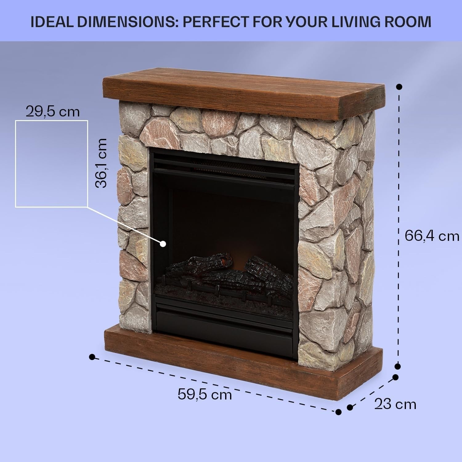 Freestanding Electric Fireplace Heater 1800W LED Flame Timer Remote Control