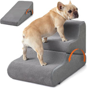 Grey 3 Step Dog Stairs Adjustable Foam Pet Ramp 68x40x40cm