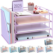 4-Tier Desktop Paper Organizer with Magazine Holder & File Storage, Purple