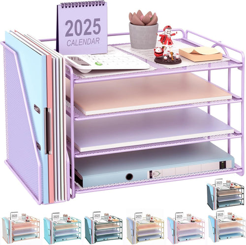 4-Tier Desktop Paper Organizer with Magazine Holder & File Storage, Purple