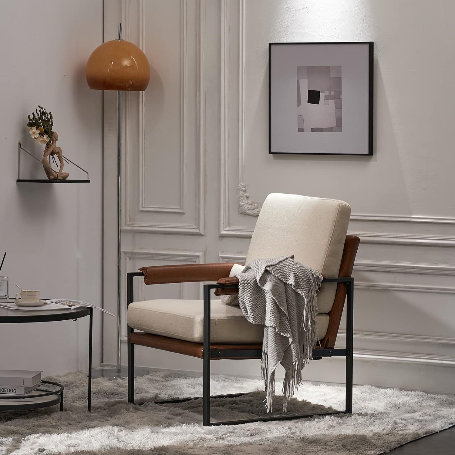 Modern Accent Armchair Beige Metal Frame Lounge Chair Cushion Seat