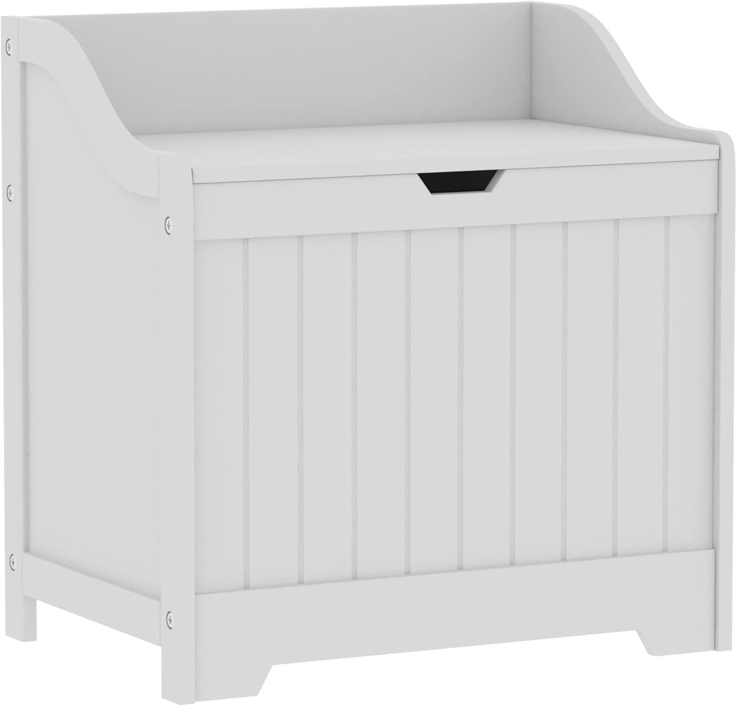 Bathroom Laundry Cabinet Storage Chest with Wooden Basket White MDF