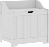 Bathroom Laundry Cabinet Storage Chest with Wooden Basket White MDF