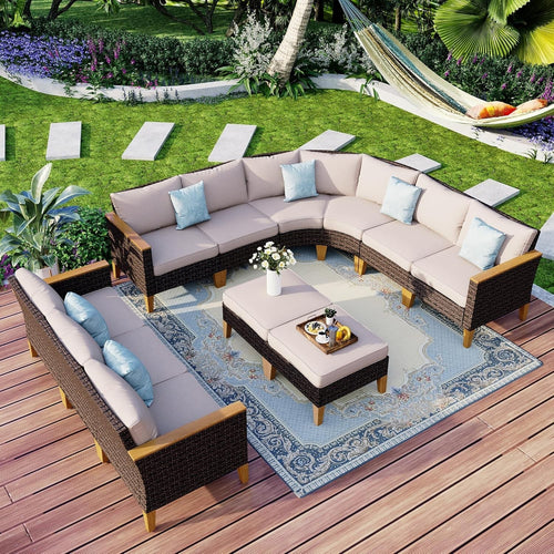 Outdoor Rattan Garden Sofa Set Waterproof Cushions Lounge Corner Patio