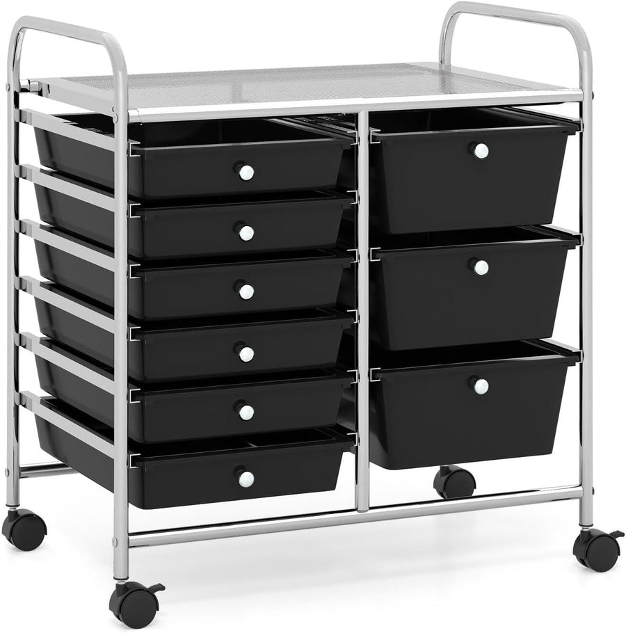 9 Drawer Rolling Storage Organizer Cart Utility Trolley Black