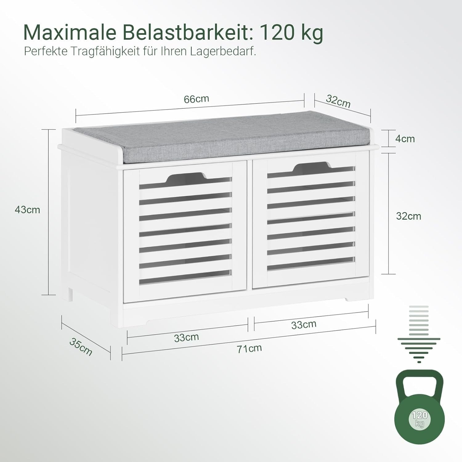 White Shoe Storage Bench with Cushion | 2 Door Hallway Seat Cabinet Unit