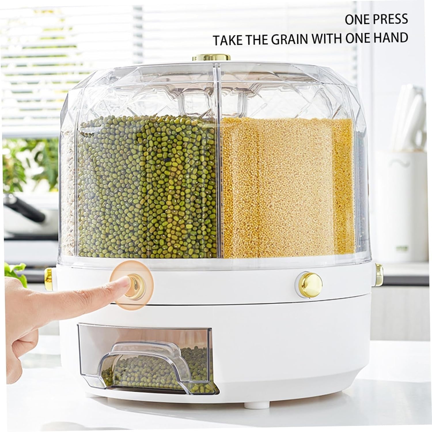 30L Rotating Rice Dispenser 6 Grid Airtight Grain Storage Container