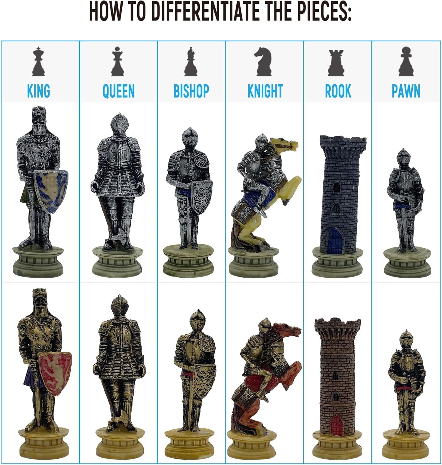 Handmade Medieval Knights Chess Set Resin Pieces on Luxury Board