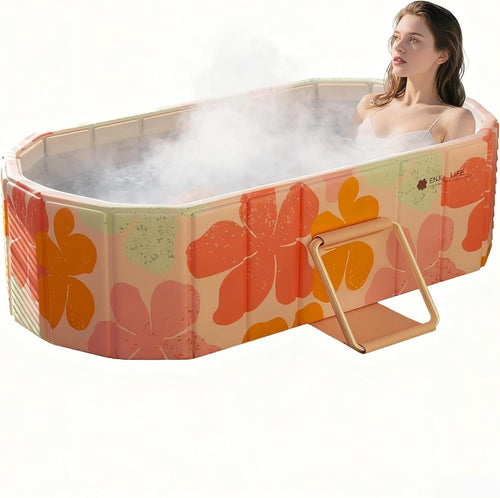 Portable Folding Bathtub SPA Sauna Ice & Hot Bath 1.5m Pink 1-2 People No Lid