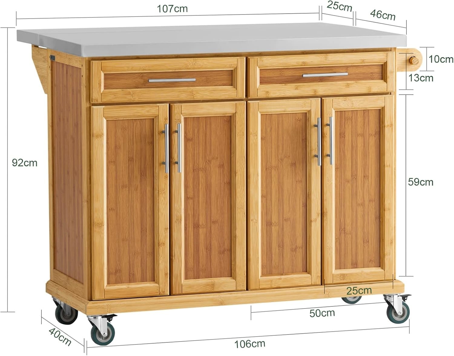 Kitchen Island on Wheels Extendable Worktop Drawers