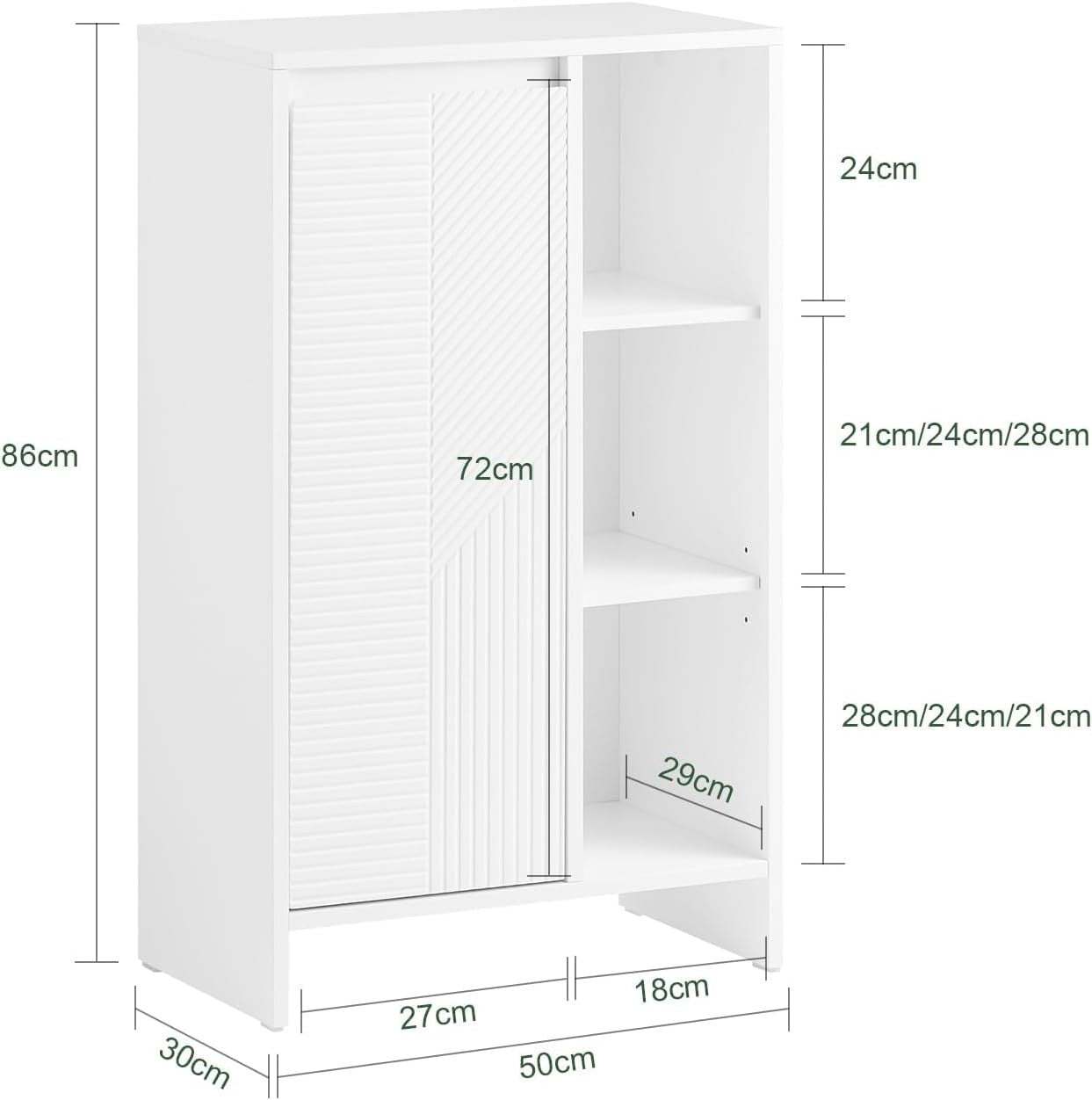 Slim Bathroom Storage Cabinet with Laundry Hamper White Tall Unit 86×50×30cm