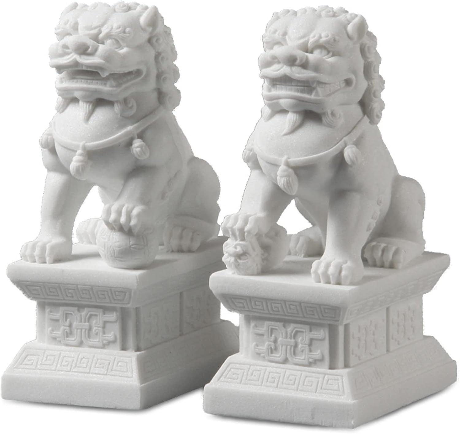 18cm Foo Dog Lion Statues Pair Stone-Effect Feng Shui Guardian Home Garden Decor