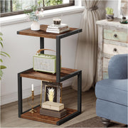 3-Tier S-Shape Side Table with Storage | Compact Rustic Brown Nightstand 40x30x7