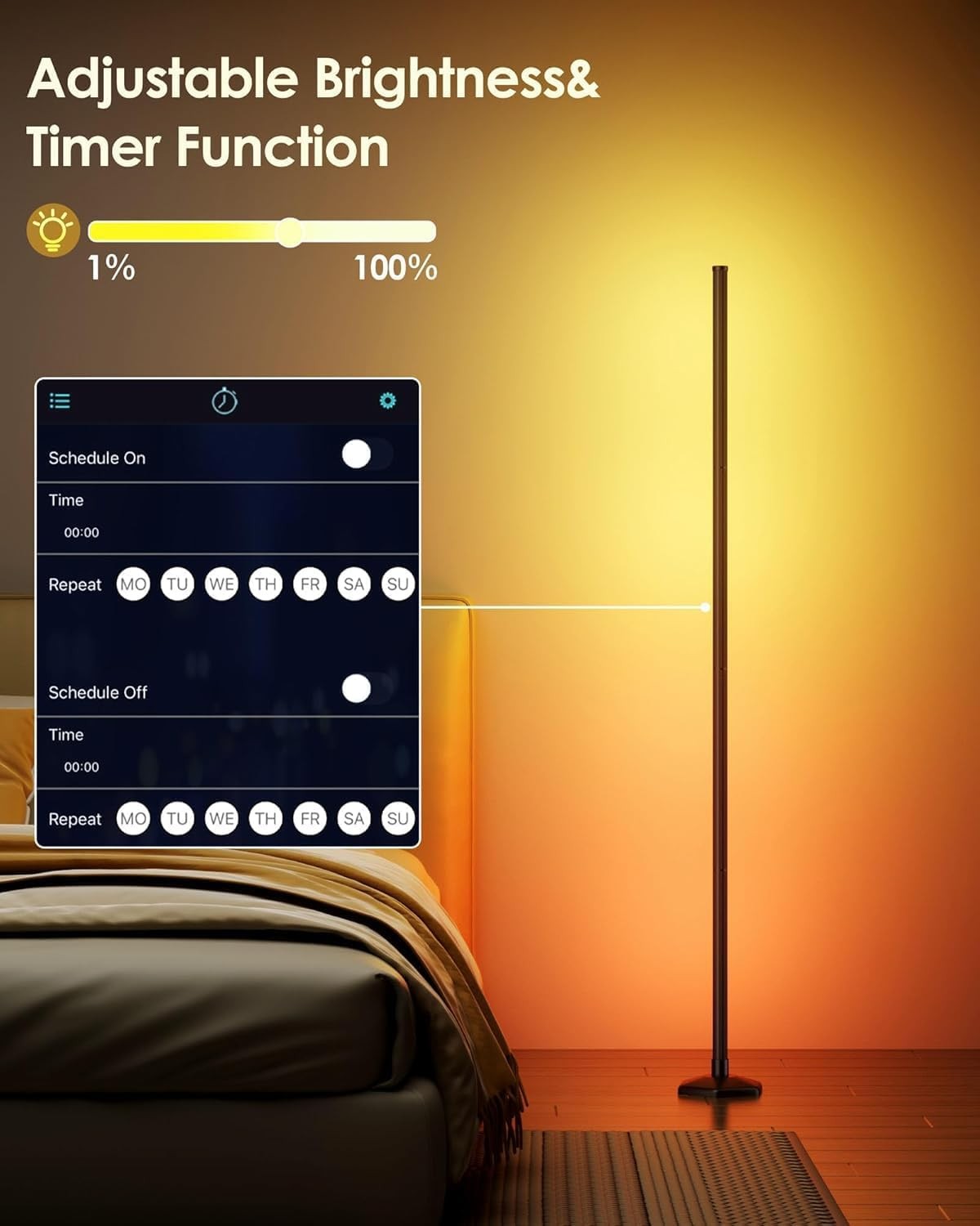 RGB Corner Floor Lamp 2 Pack App Remote Music Sync LED Mood Light Gaming Room