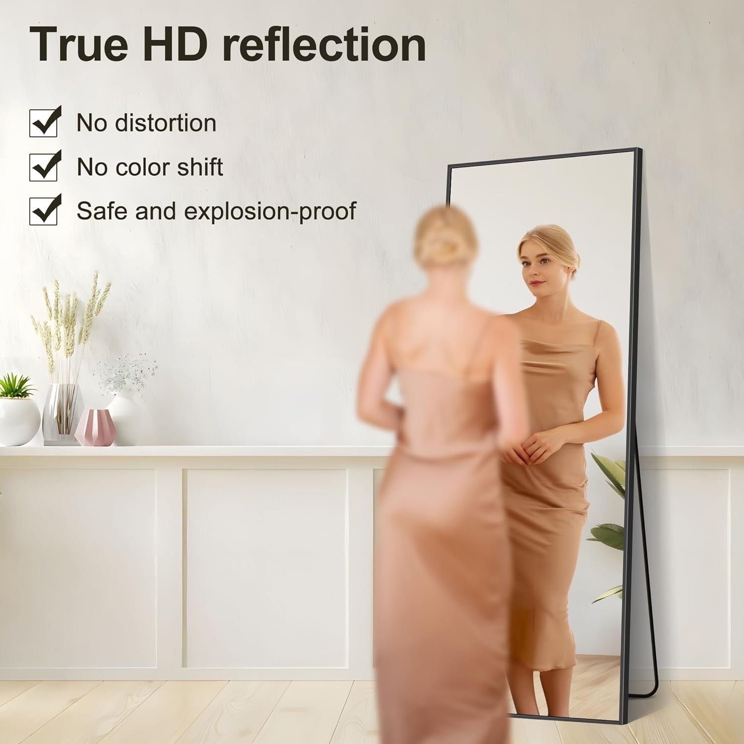 Full Length Mirror 165x60cm Wall Leaning or Standing Modern Black Frame