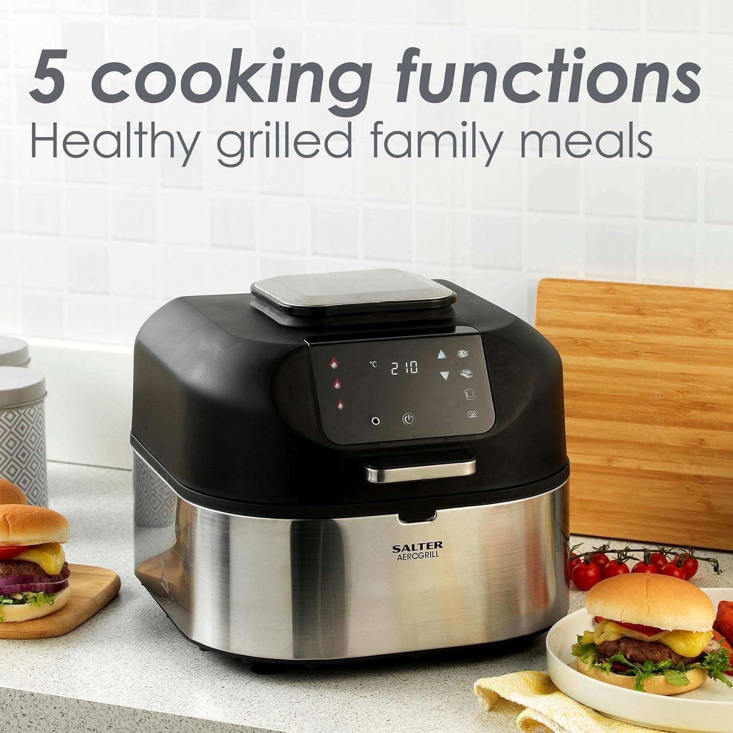 AeroGrill Multicooker 5.2L 5-in-1 Grill & Air Fryer, Temp Probe, LED Touch 1750w