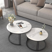 Round Nesting Coffee Table White Sintered Stone Metal Legs Space Saving Luxury