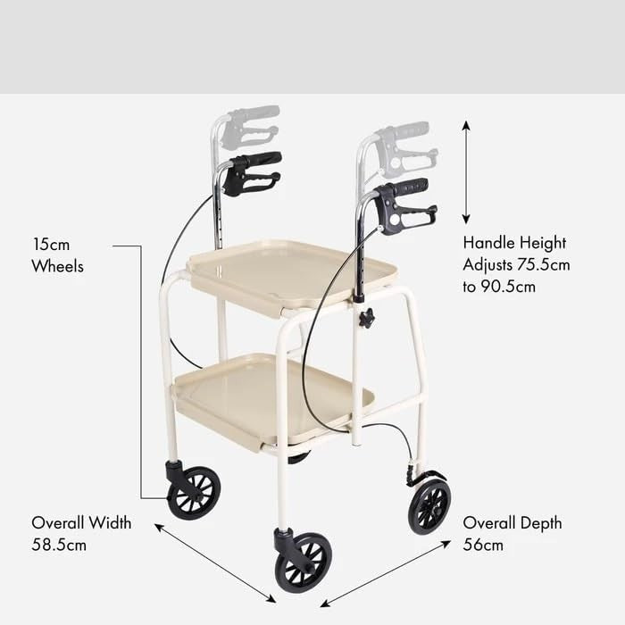 Walker Trolley with Trays Adjustable Lockable Brakes Indoor Mobility Aid