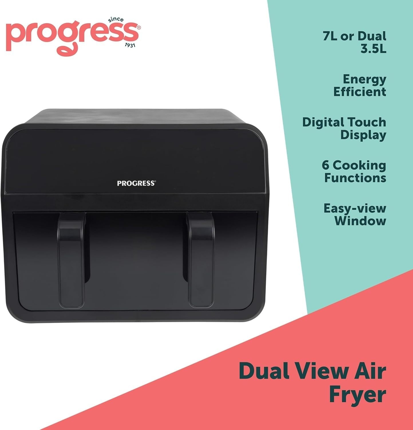 7L Dual Zone Air Fryer Viewing Window Touch LED Sync Match 2300W