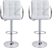 Set of 2 White Adjustable Swivel Bar Stools with Armrests & PU Leather