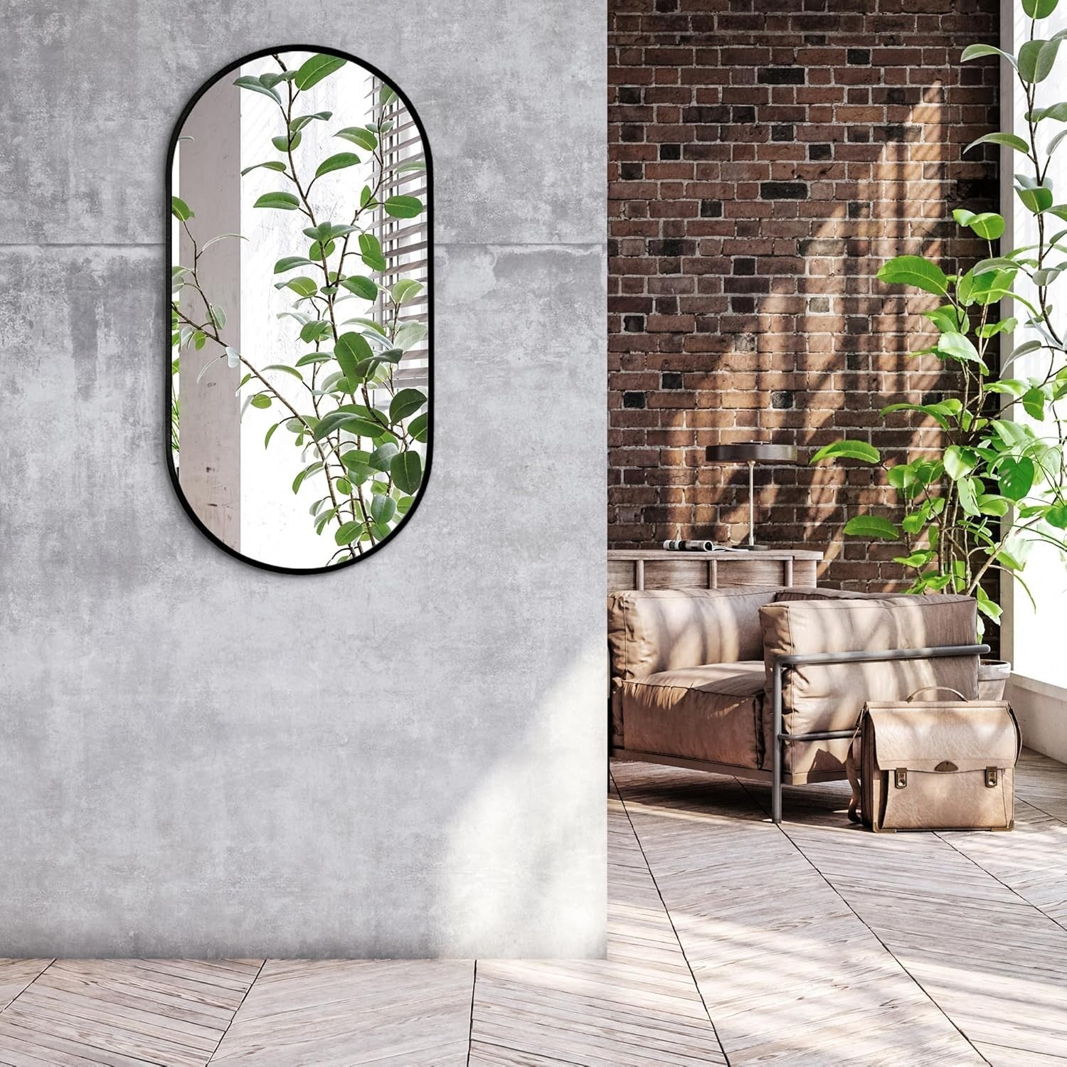 Large Black Oval Wall Mirror 50x100cm with Aluminium Frame for Bathroom