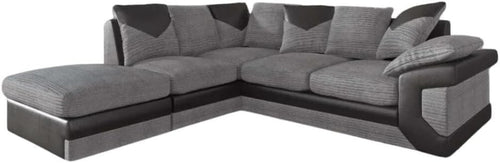L Shaped Corner Sofa Grey Black – 5 Seater Jumbo Cord Scatter Back Couch