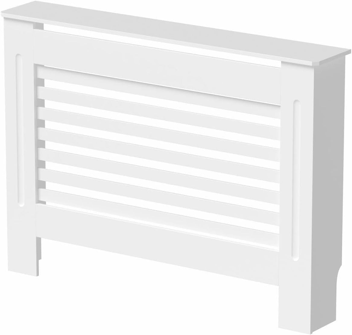 Medium White Radiator Cover Modern MDF Cabinet Horizontal Slat W112xH81.5cm