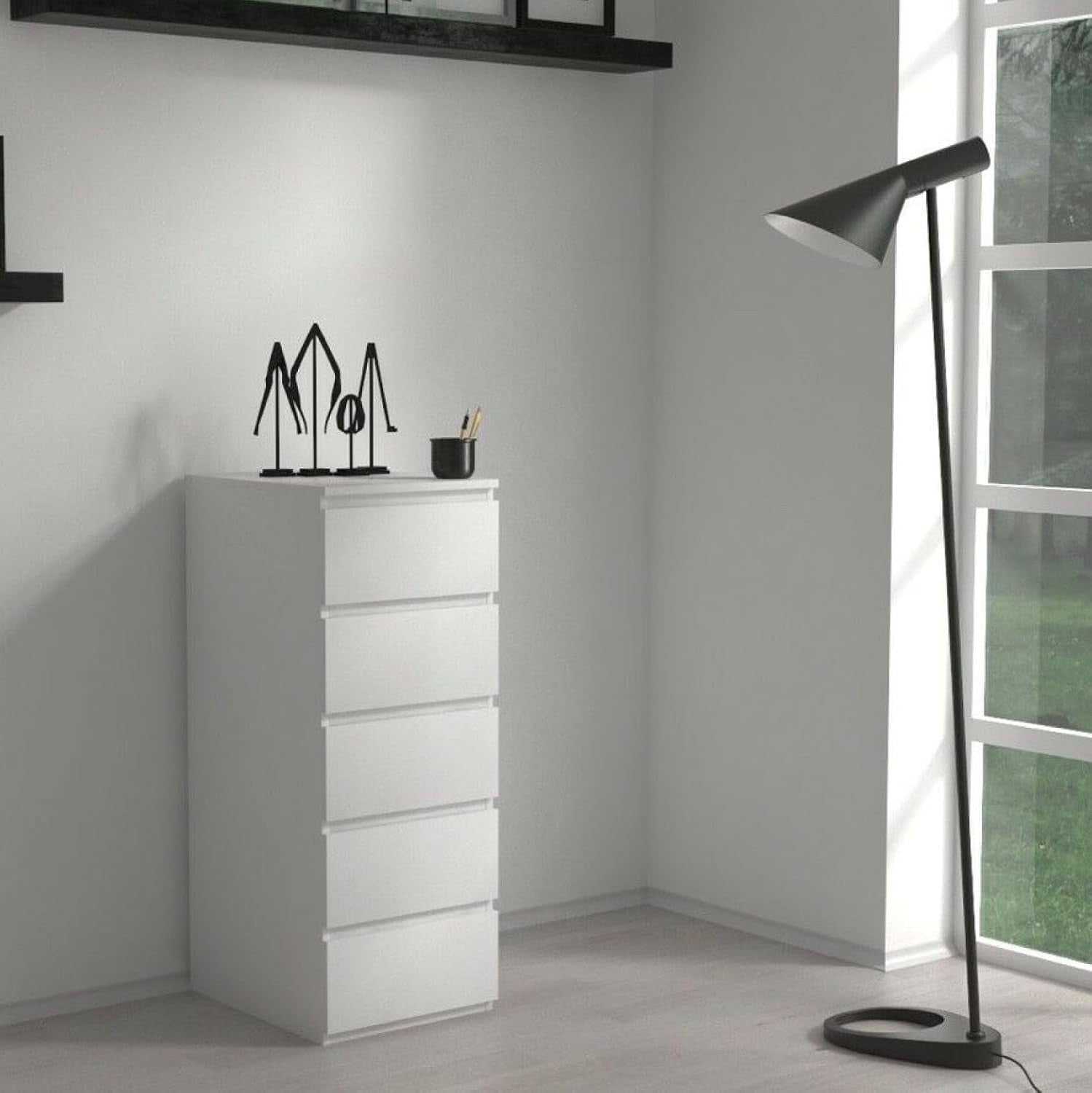 White 5 Drawer Tall Chest Storage Cabinet Modern Bedroom Organizer Unit