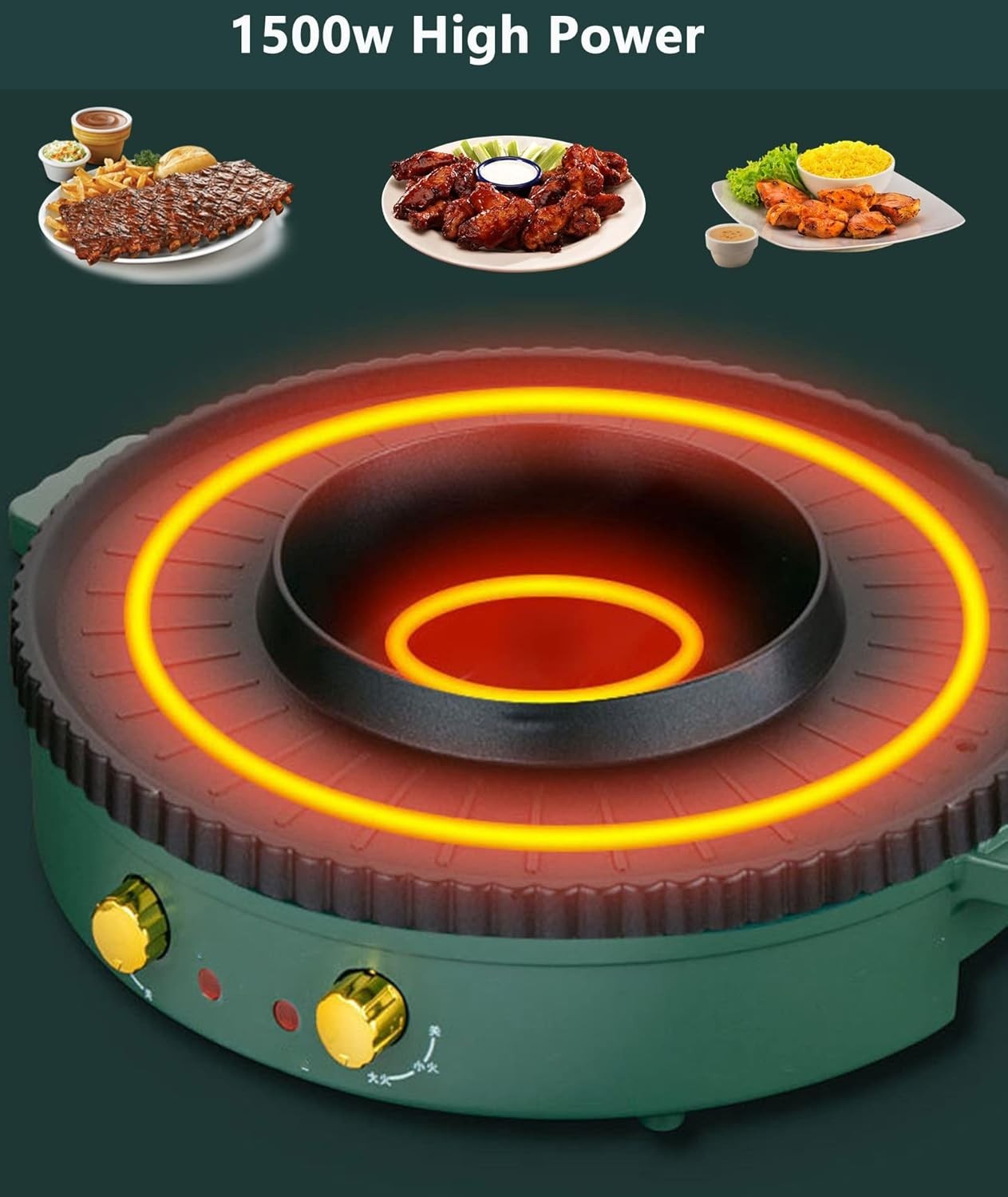 Korean BBQ Electric Grill With Hot Pot 2-in-1 Non-Stick Tabletop Cooker 1500W
