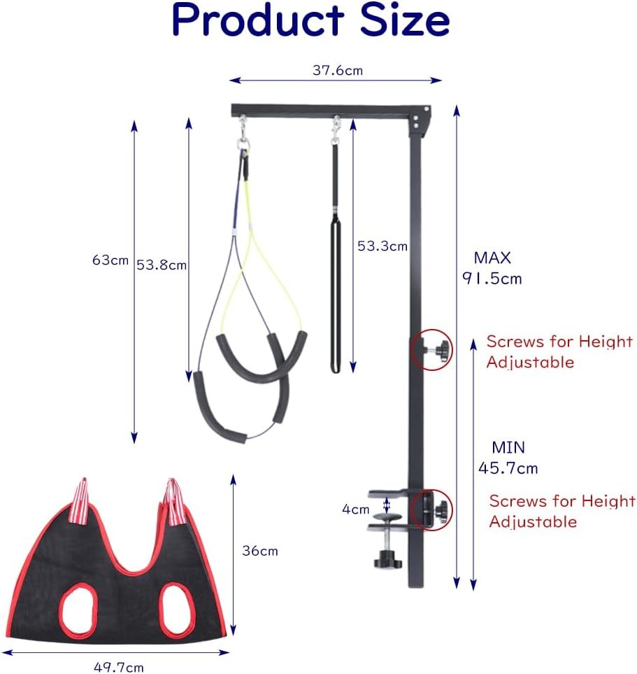 Dog Grooming Arm Clamp w Hammock Harness No Sit Adjustable Table