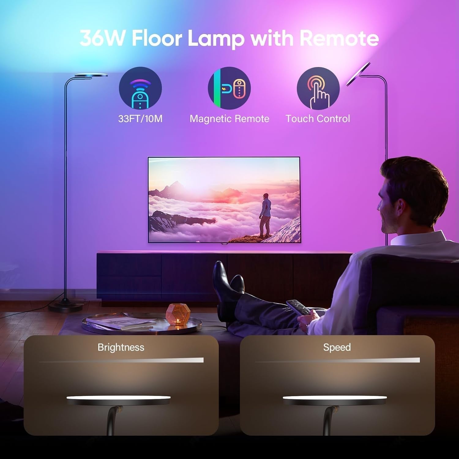 RGB LED Floor Lamp 36W Remote Dimmable 350° Rotating Modern Standing Light