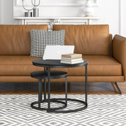 Set of 2 Black Nesting Coffee Tables Side End Stackable Round Living Room Modern