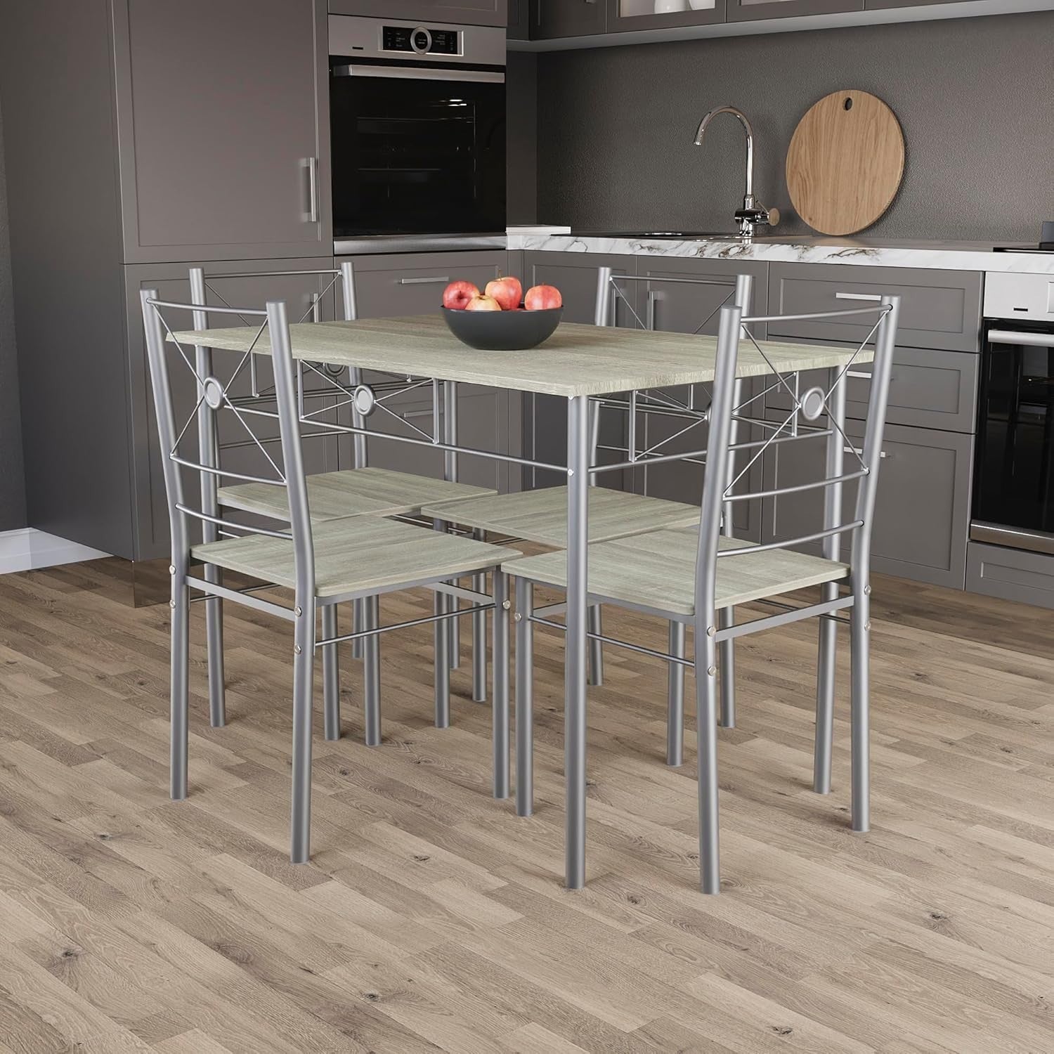 Oak Effect 4-Seater Dining Table Set | Compact Kitchen Breakfast Furniture