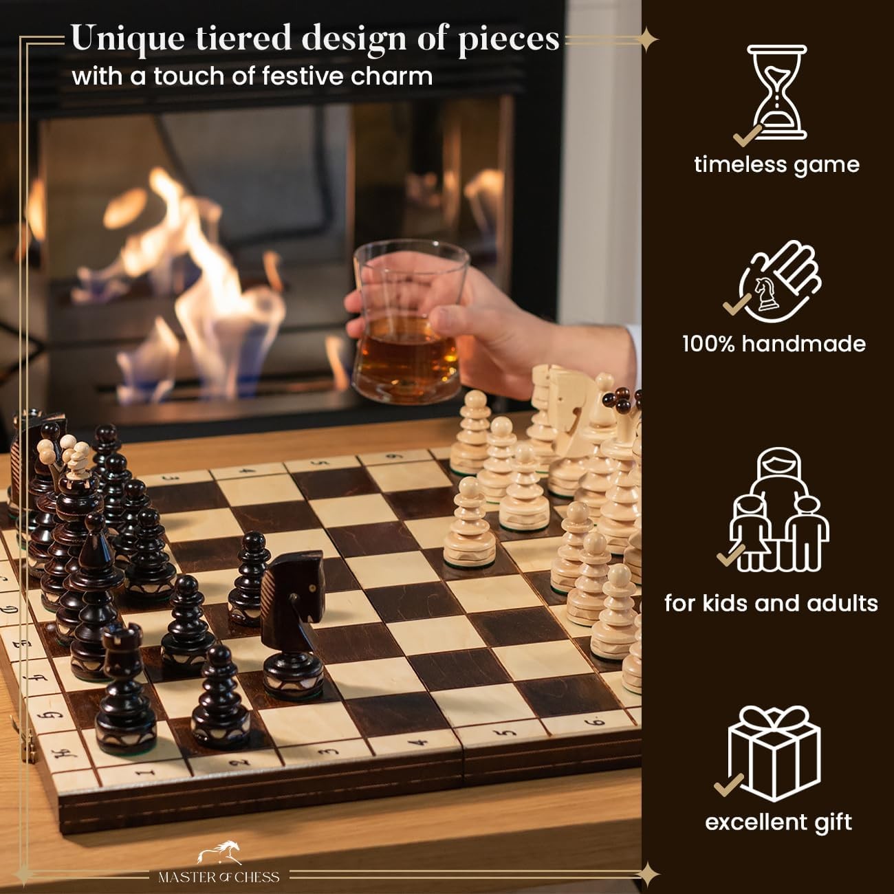 50cm Large Wooden Chess Set – Handcrafted Folding Board & Elegant Pieces