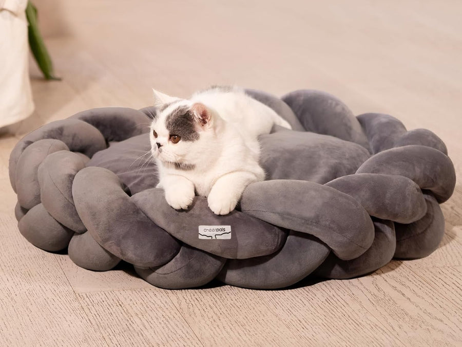 Large Orthopedic Cat Bed Braided Pet Sofa Washable Cushion Cozy Nest