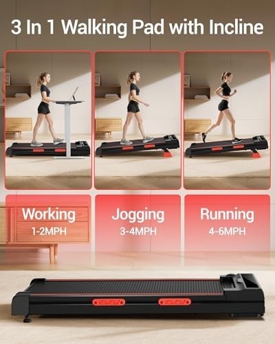 Under Desk Treadmill 16% Incline Compact Walking Pad Home Office Gym