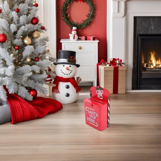 Wall Mount Red Santa Mailbox – Metal Xmas Post Box for Letters & Decor