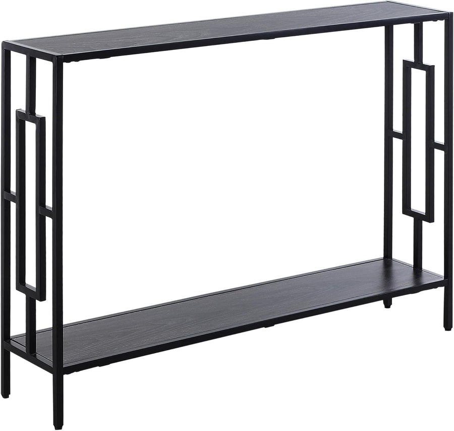 Slim Black Console Table with Metal Frame, 2 Shelves, Hallway Storage
